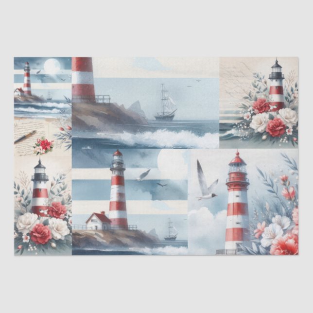 Pretty Coastal Christmas Lighthouse Collage  Seidenpapier (Vorderseite)