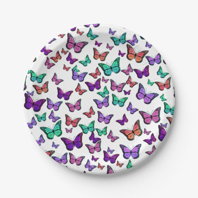 Pretty Colorful Butterflies Pattern Pappteller (Vorderseite)