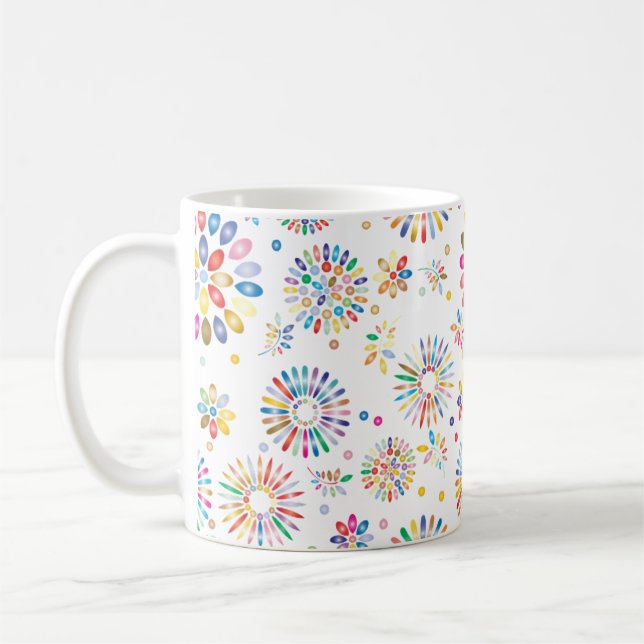 Pretty Colorful Flowers Circles Pattern on White Kaffeetasse (Links)