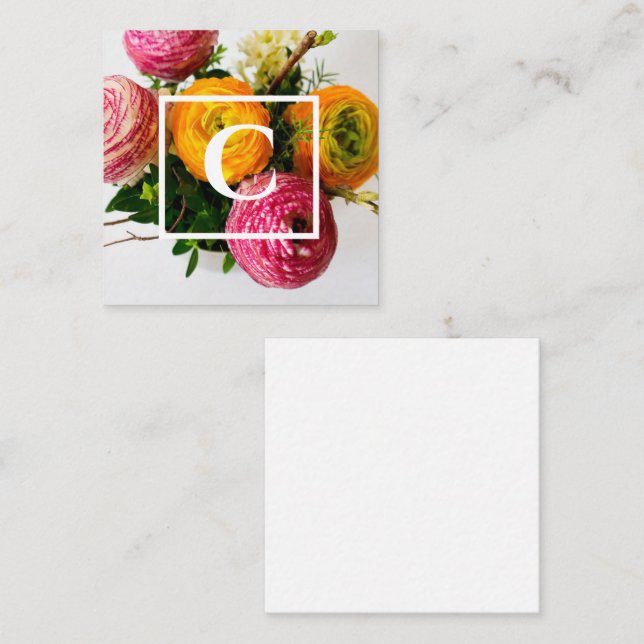Pretty, Colorful & Vibrant Floral Monogram Mitteilungskarte (Vorne/Hinten)