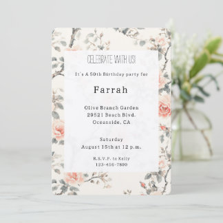 Pretty Cream Peach Floral Birthday Einladung