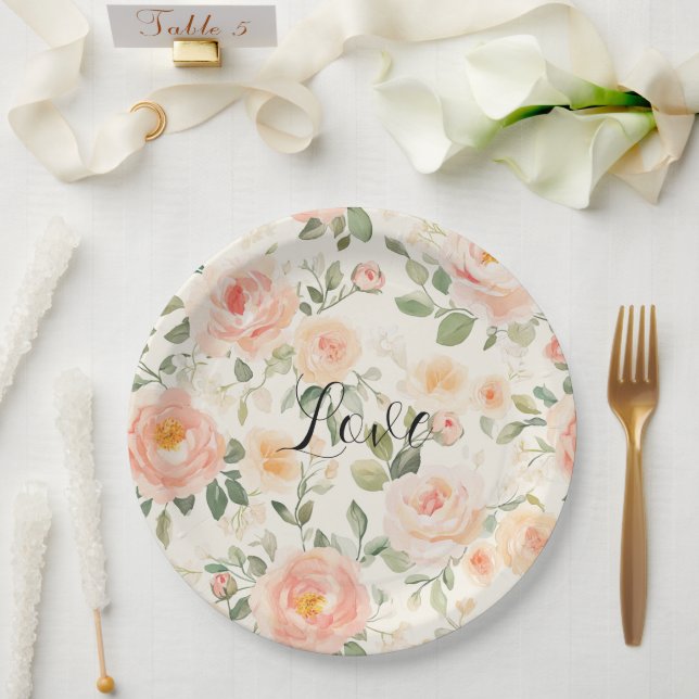 Pretty Cream Peach Floral Bridal Shower Pappteller (Hochzeit)