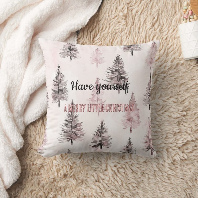 Pretty Cream Peach Floral Christmas Trees Kissen (Decke)