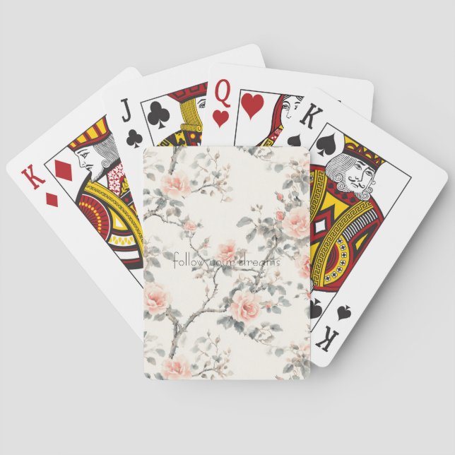 Pretty Cream Peach Floral Spielkarten (Rückseite)