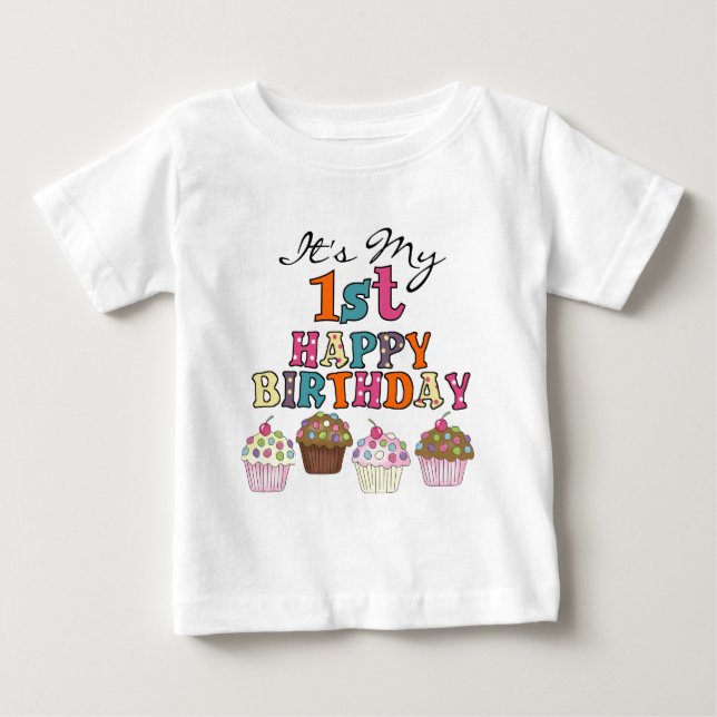Pretty Cupcakes 1er Anniversaire Tshirts et cadeau (Devant)