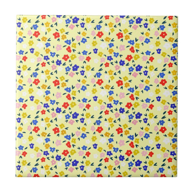 Pretty Dainty Cute Floral on Pastel Yellow Fliese (Vorderseite)