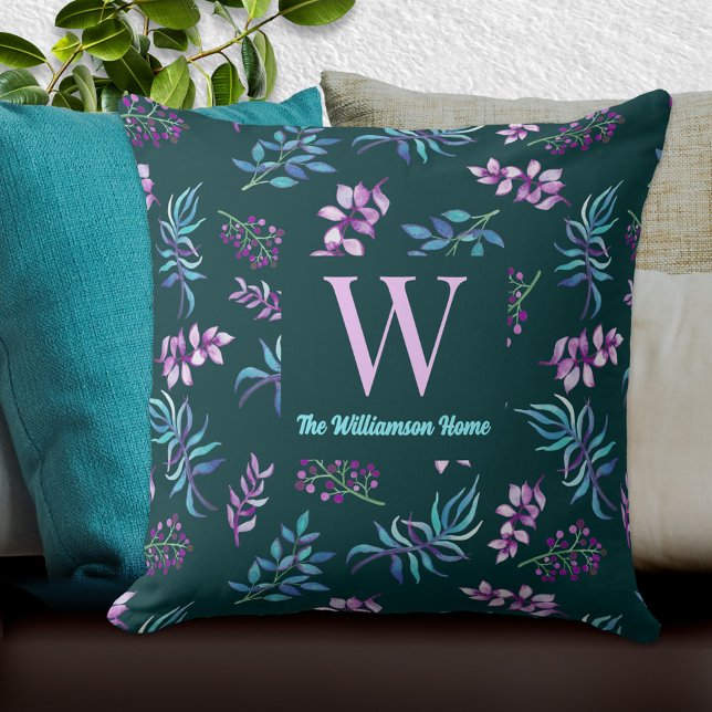 Pretty Dark Watercolor Floral Garden Personalized  Kissen (Von Creator hochgeladen)