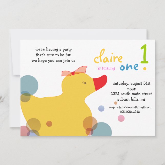 Pretty Ducky - invitations d'anniversaire (Devant)