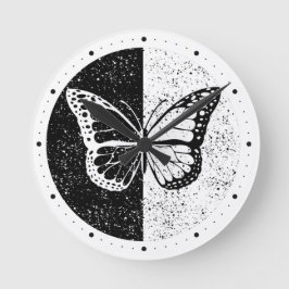 Pretty Elegant Butterfly Black & White Day Night Runde Wanduhr