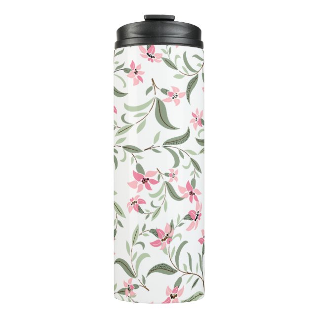 Pretty Elegant Pink Floral Pattern White Thermosbecher (Vorderseite)