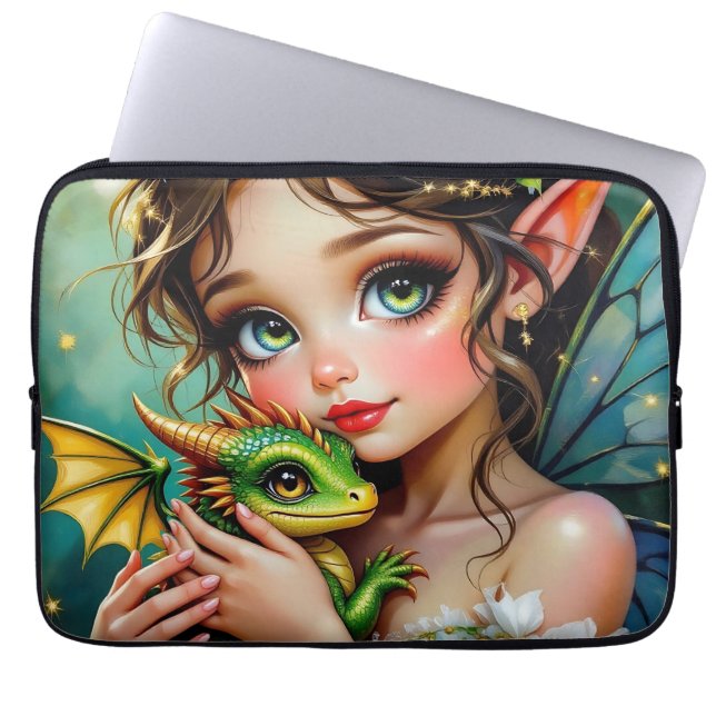 Pretty  Fairy and Dragon Themed Girl's   Laptopschutzhülle (Vorderseite)