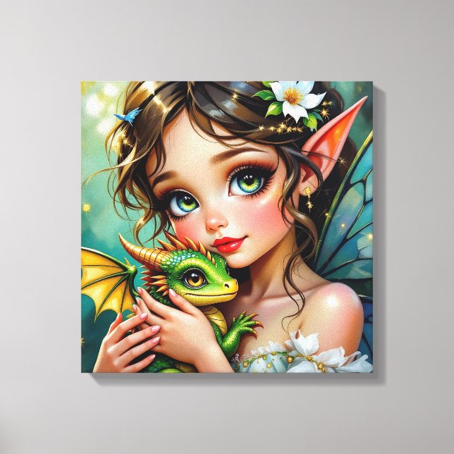 Pretty  Fairy and Dragon Themed Girl's   Leinwanddruck (Vorderseite)