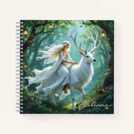 Pretty Fairy and White Deer in Enchanted Forest Notizbuch