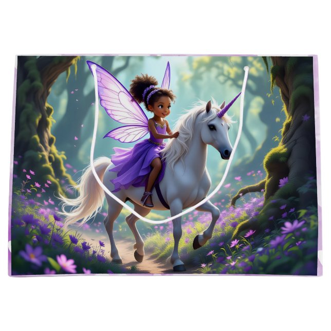 Pretty Fairy in Enchanted Forest Birthday Große Geschenktüte (Vorderseite)