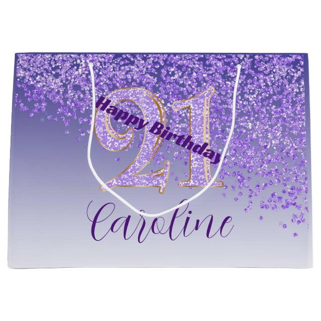 Pretty Falling Purple Glitter 21st Birthday Große Geschenktüte (Vorderseite)