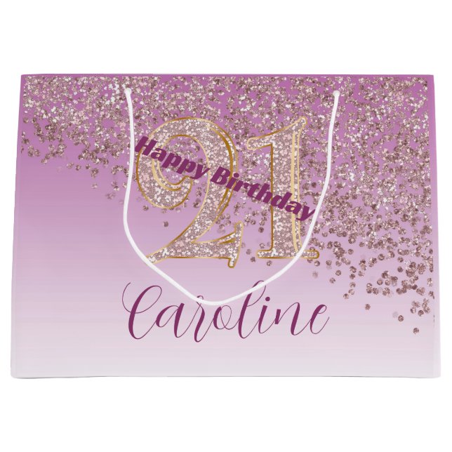 Pretty Falling Rose Gold Glitter 21st Birthday Große Geschenktüte (Vorderseite)