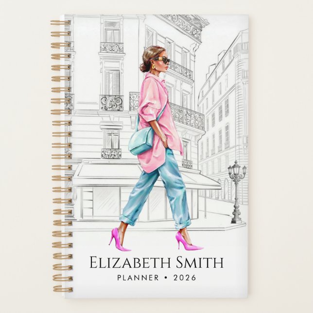 Pretty Fashion Woman Walking Planner Planer (Vorderseite)