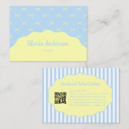 Pretty Feminine Blue Yellow Bow Stripe Pattern Visitenkarte