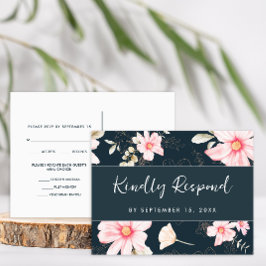 Pretty Floral Blush Rsvp Trendy Script Meal Choice Einladungspostkarte