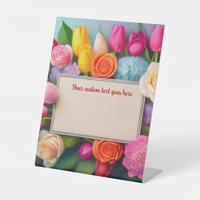 Pretty Floral Framed Roses Tulips Hydrangea Custom Sockelschild (Vorderseite)