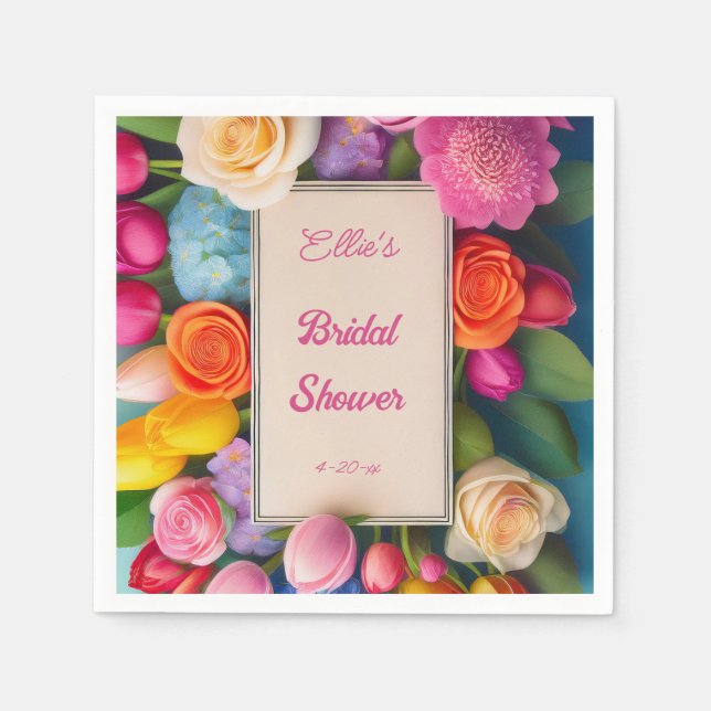 Pretty Floral Framed Roses Tulips Hydrangea Event  Serviette (Vorderseite)