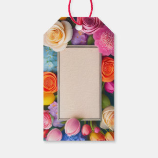 Pretty Floral Framed Roses Tulips Hydrangea Geschenkanhänger