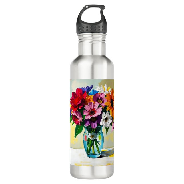 Pretty Floral Impasto Art Edelstahlflasche (Vorderseite)