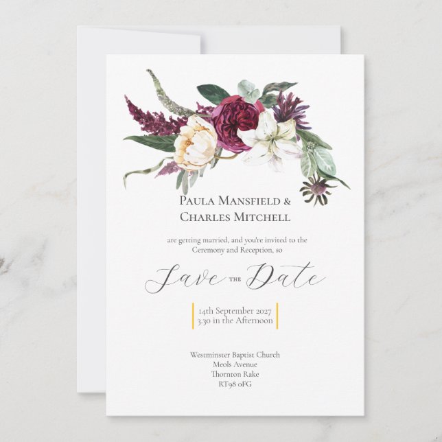 Pretty Floral Save the Date, Wedding Invitation (Devant)