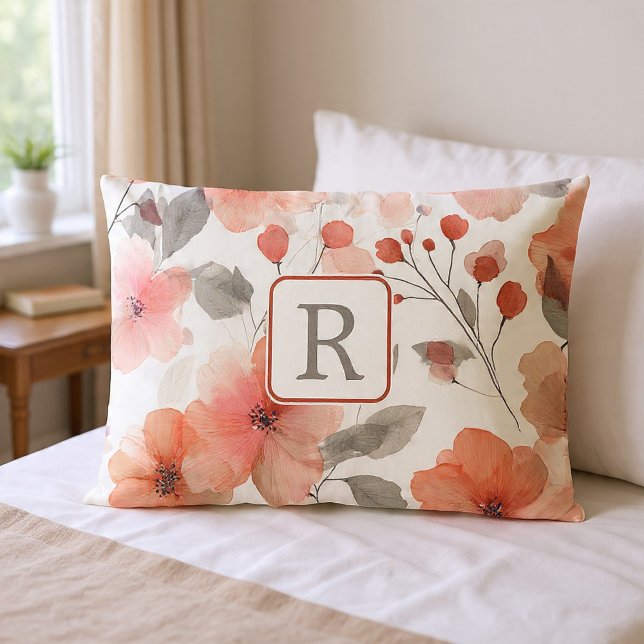 Pretty Flower Monogram Template Personalized Kissenbezug (Pretty Flower Monogram Template Personalized Pillow Case by Ricaso - monogrammed bedroom luxury)