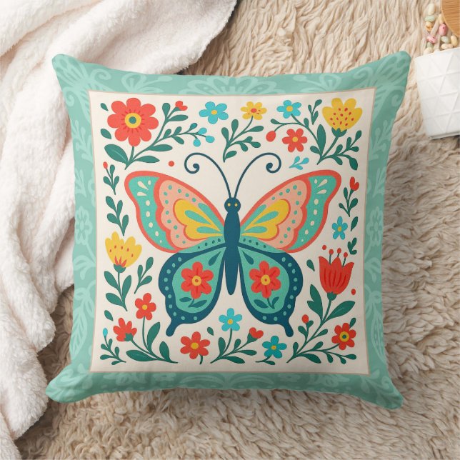 Pretty Folk Art Butterfly  Kissen (Decke)