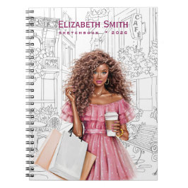Pretty Girl with Coffee and Shopping Bags Notizblock