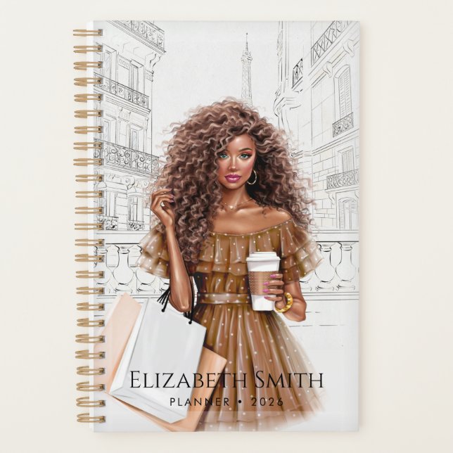 Pretty Girl with Coffee and Shopping Bags Planer (Vorderseite)