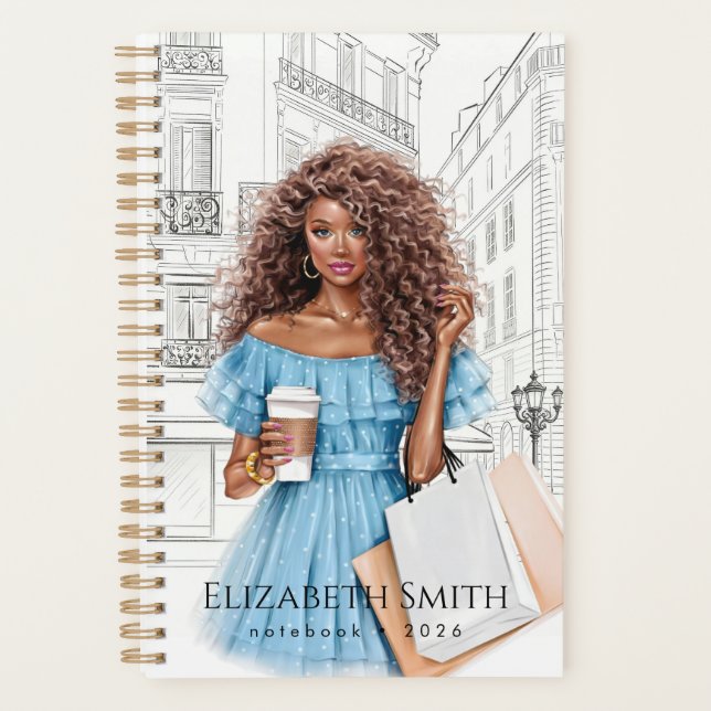 Pretty Girl with Coffee and Shopping Notebook Planer (Vorderseite)