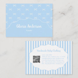 Pretty Girly Feminine Blue White Bow Stripes Visitenkarte