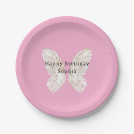 Pretty Girly Pink Butterfly Wings Birthday Pappteller