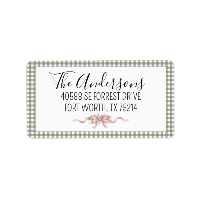 Pretty Green Gingham Christmas Adressaufkleber (Vorne)