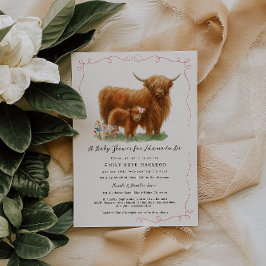 Pretty Highland Cow Baby Shower Einladung