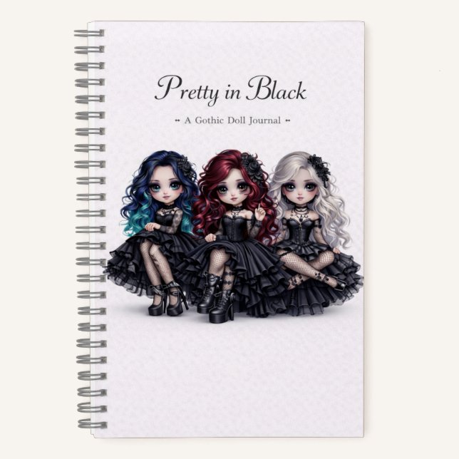 Pretty in Black Gothic Doll Journal Dark Aesthetic Notizbuch (Vorderseite)