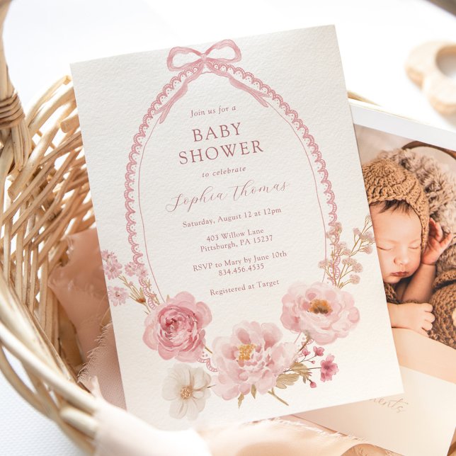Pretty in Pink Floral Baby Shower  Einladung (Von Creator hochgeladen)