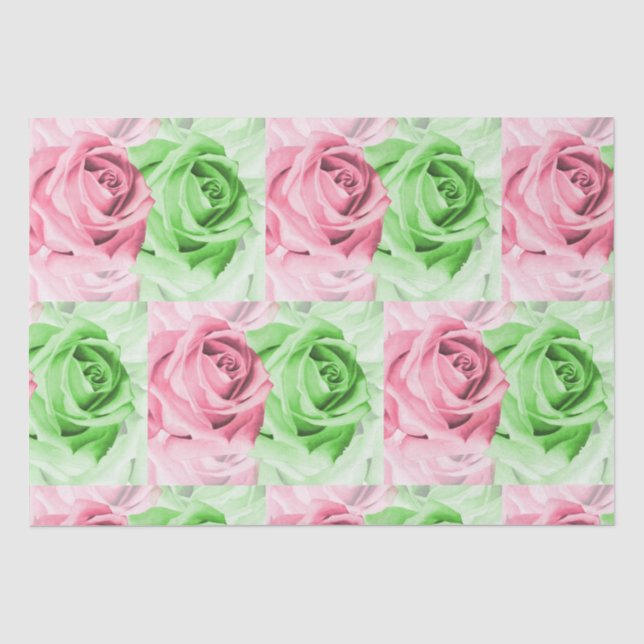 Pretty in Pink & Green Rose Tissue Wrap Seidenpapier (Vorderseite)