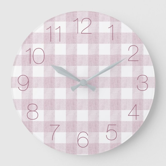 Pretty in Pink Plaid Große Wanduhr (Vorderseite)