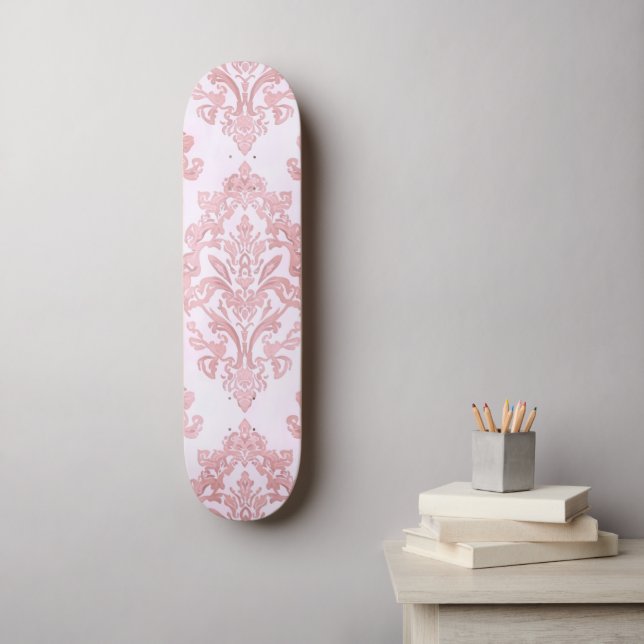 Pretty in Pink Victorian Damask Watercolor Pattern Skateboard (Wandkunst)