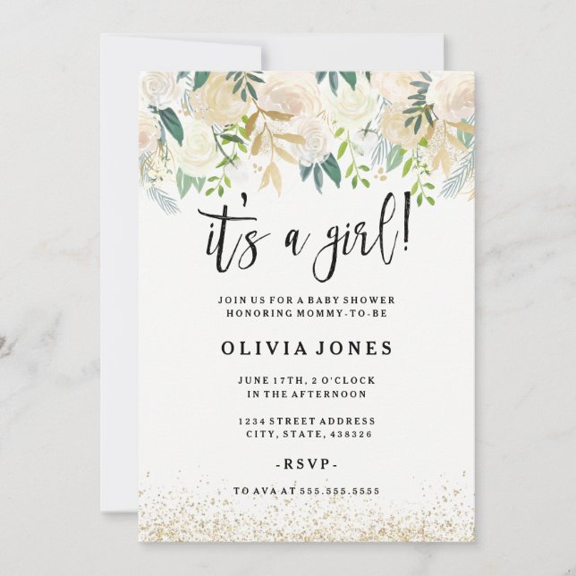 Pretty It a Girl Floral Baby shower Invitation (Devant)