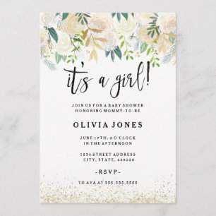 Pretty It a Girl Floral Baby shower Invitation