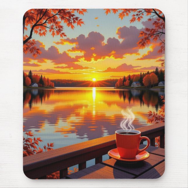 Pretty Lake Side View of a Sunrise and Warm Coffee Mousepad (Vorne)