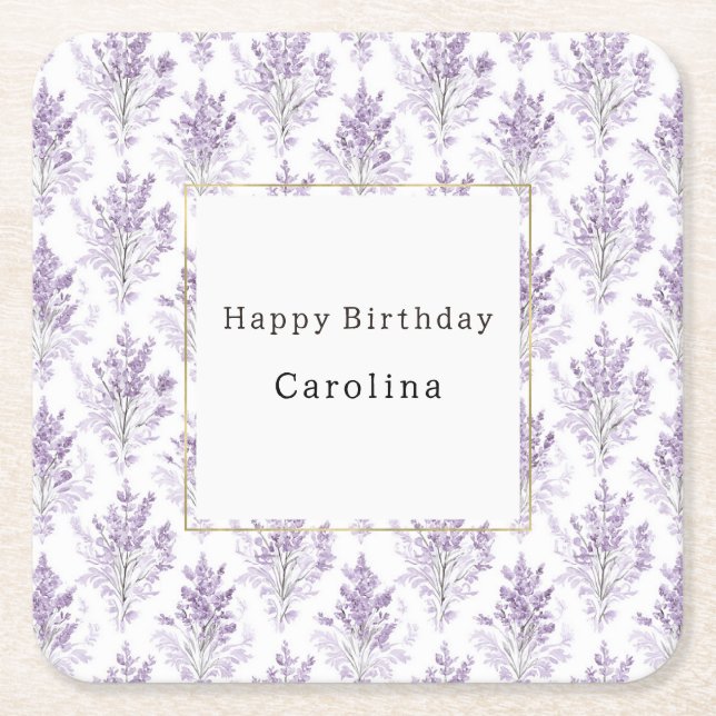 Pretty Lavender Flowers Birthday Rechteckiger Pappuntersetzer (Vorderseite)