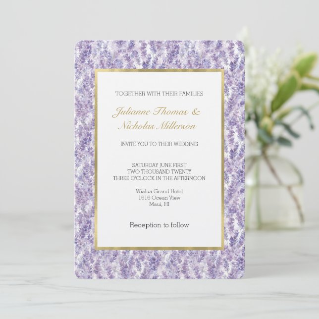 Pretty Lavender Flowers Wedding Einladung (Stehend Vorderseite)