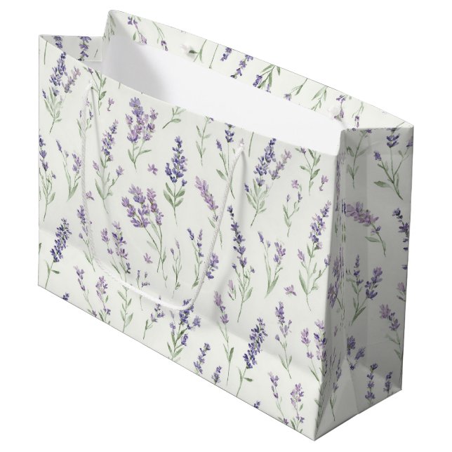 Pretty Lavender White Flowers Bridal Shower Große Geschenktüte (Vorderseite Schrägansicht)
