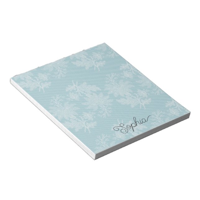 Pretty Light Blue White Floral Faux Lace   Notizblock (angewinkelt)