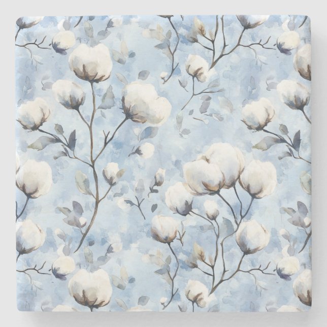 Pretty Light Blue White Floral Steinuntersetzer (Vorderseite)